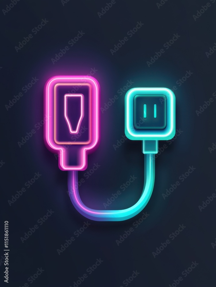 Colorful neon illustration of a plug connected to a socket showcasing modern electrical connectivity Colorful neon illustration of a plug connected to a socket showcasing modern electrical connectivity