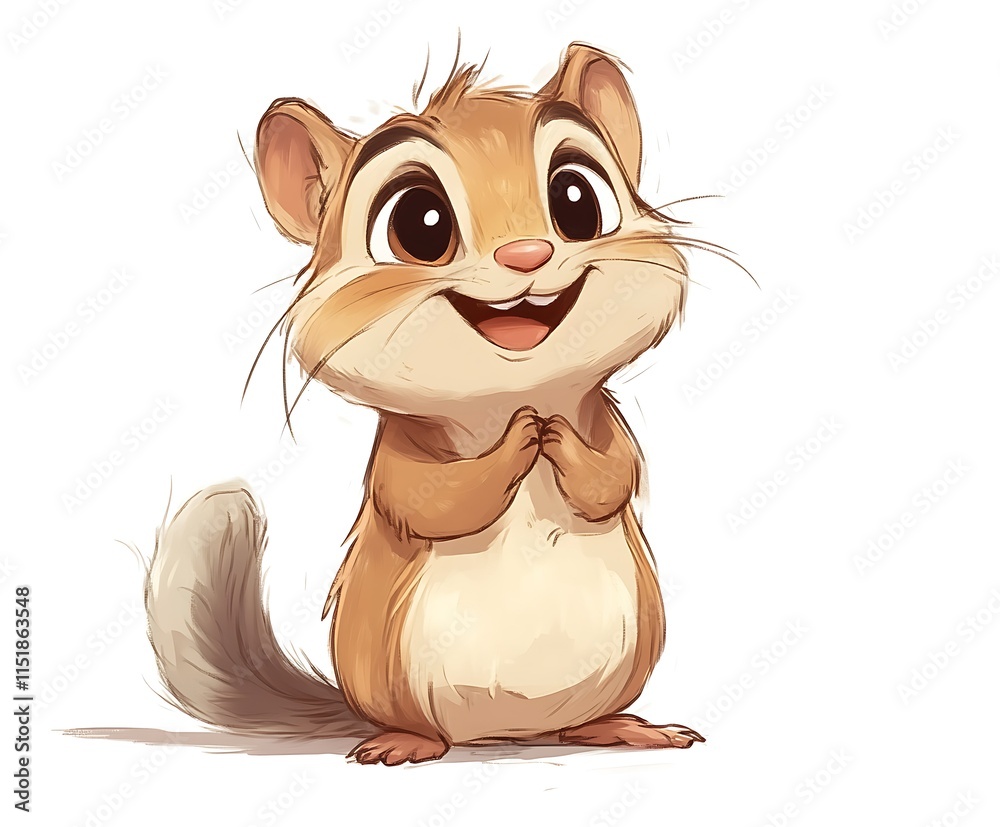 Adorable cartoon chipmunk with big eyes and happy expression, paws together. Adorable cartoon chipmunk with big eyes and happy expression, paws together.