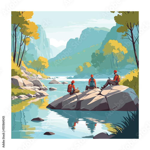 River trekking vector illustration on white background