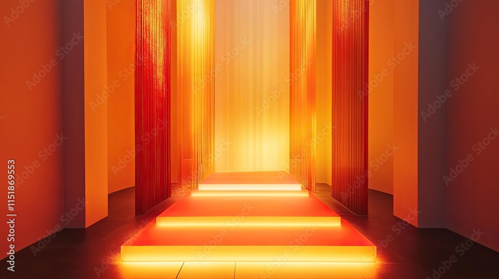 Illuminated Steps In An Orange Modern Art Installation Illuminated Steps In An Orange Modern Art Installation
