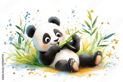 Adorable Panda Cub Enjoying Bamboo photo