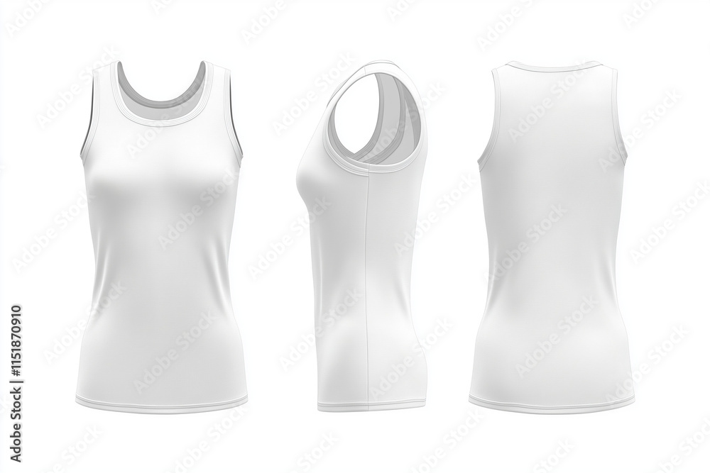 Stilvolle weiße Tanktops in drei Ansichten für sportliche und legere Outfits
Stilvolle weiße Tanktops in drei Ansichten für sportliche und legere Outfits