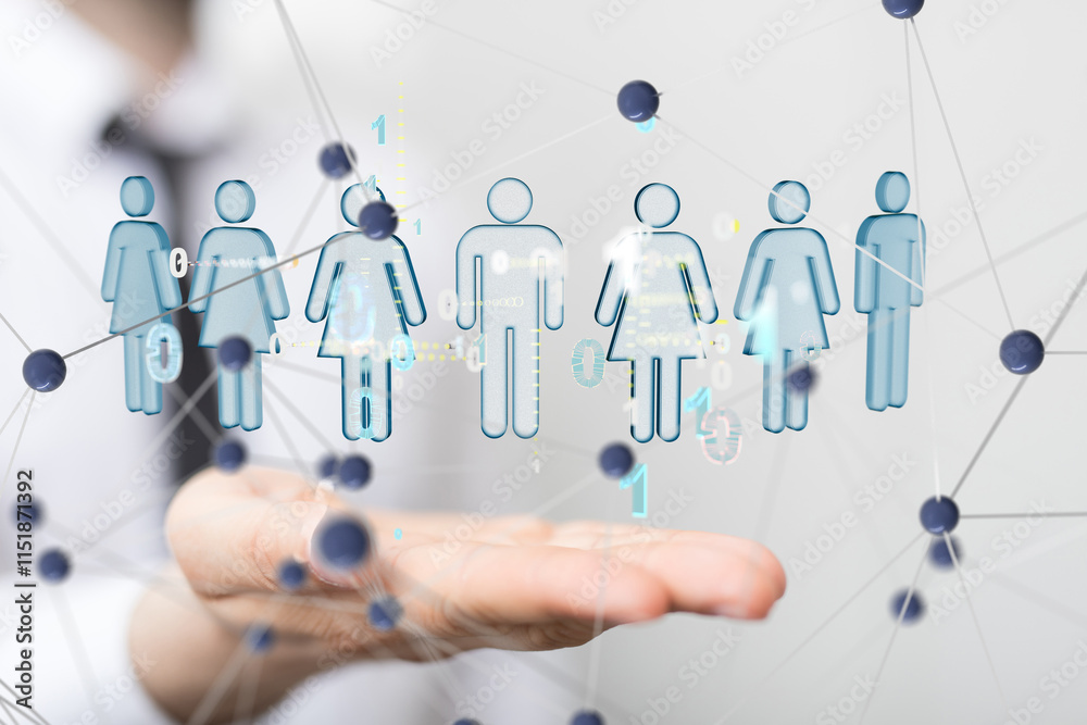 holding 3D rendering group of blue people holding 3D rendering group of blue people
