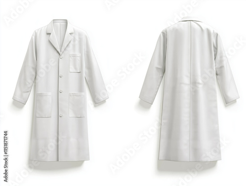 Weißer Laborkittel in zwei Perspektiven für medizinische Anwendungen

