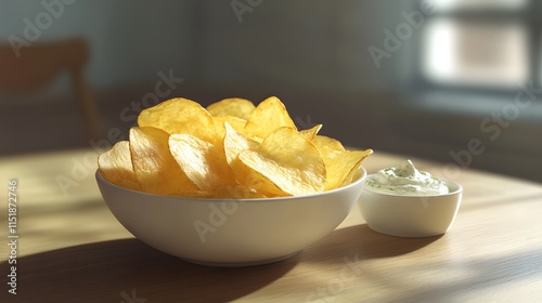 Wallpaper Mural Crispy Potato Chips with Fresh Dip in Bright Natural Light Torontodigital.ca