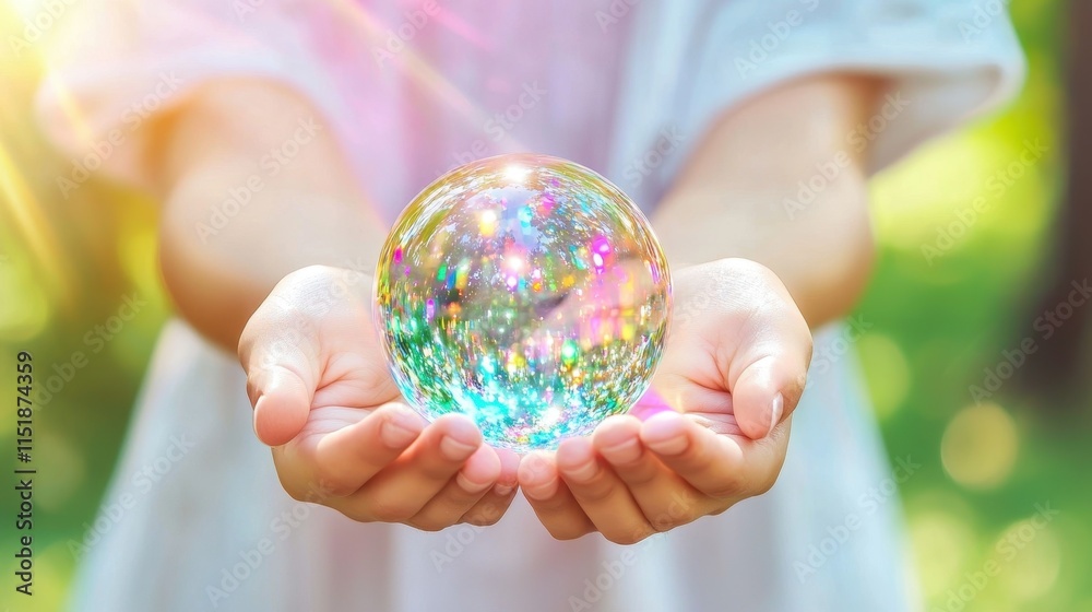 Child s Hands Holding Sparkling Crystal Ball Outdoors Hope Dreams Child s Hands Holding Sparkling Crystal Ball Outdoors Hope Dreams