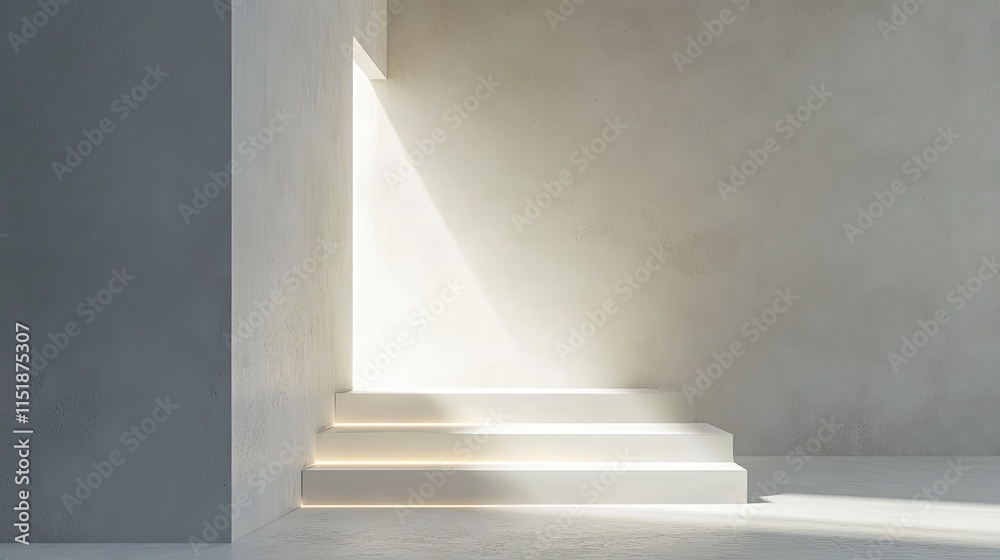 Obraz premium Minimalist White Steps Illuminated By Sunlight