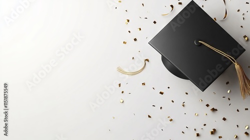 Obraz na płótnie Elevated graduation invitation mockup featuring a classic academic cap on a light, minimalistic background surrounded by festive confetti for memorable celebration announcements w salonie