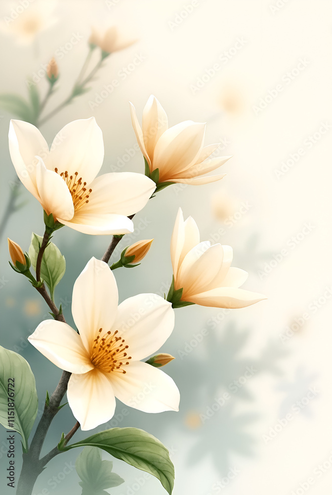 Fototapeta premium bloom jasmine flowers watercolor ai generated 