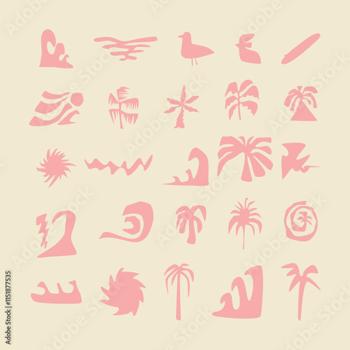 abstract hand drawn beach design element collection