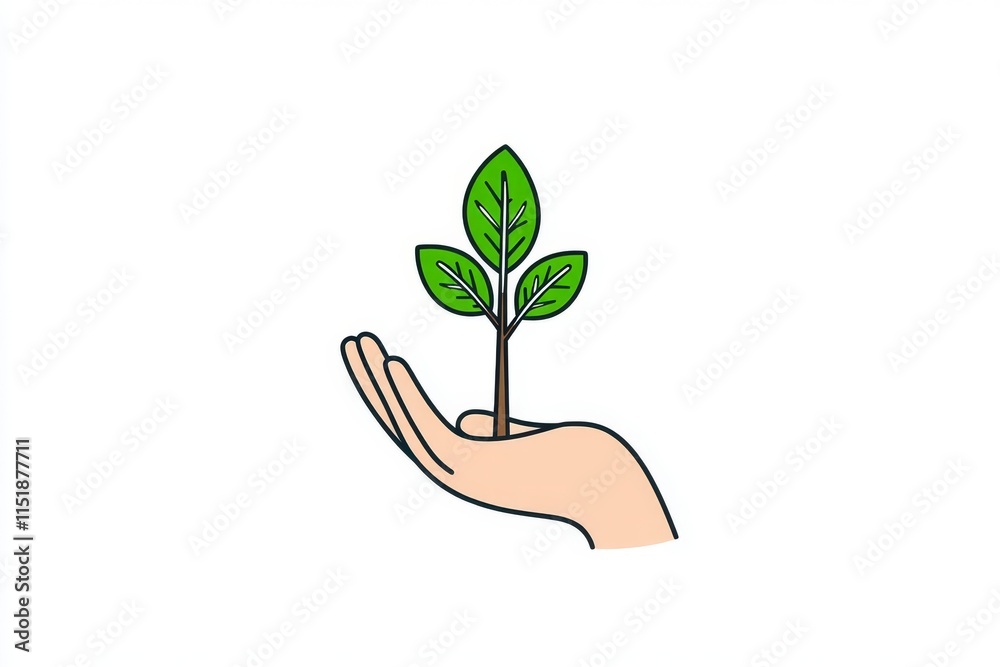 A stylized green eco-friendly icon featuring a sapling growing from a hand, drawn in bold and simple lines A stylized green eco-friendly icon featuring a sapling growing from a hand, drawn in bold and simple lines