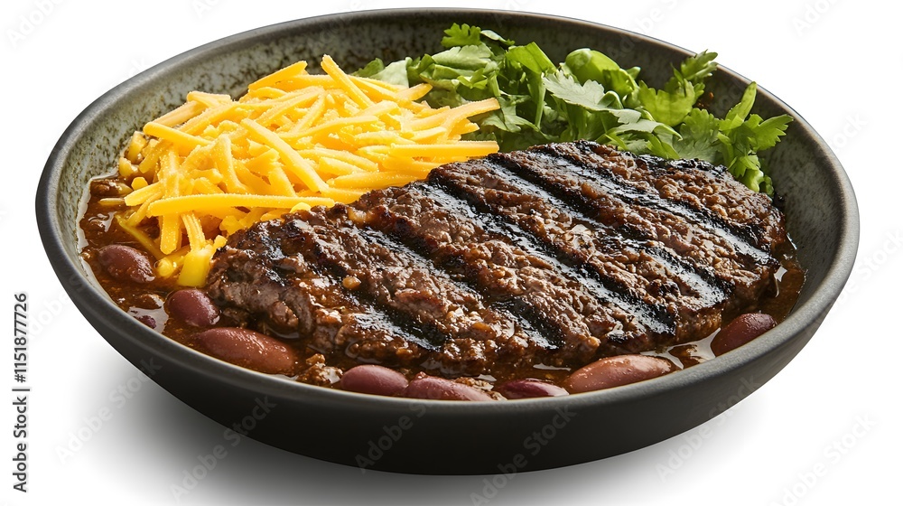 Grilled Steak with Cheese and Fresh Vegetables in a Bowl Grilled Steak with Cheese and Fresh Vegetables in a Bowl