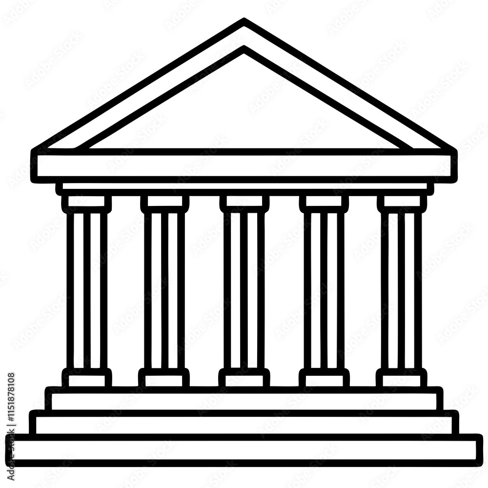 Bank Building Line Art Vector Illustration Bank Building Line Art Vector Illustration