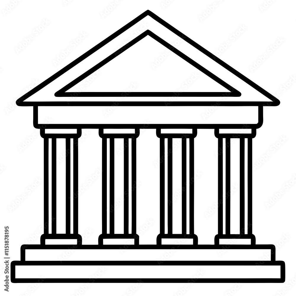 Bank Building Line Art Vector Illustration Bank Building Line Art Vector Illustration