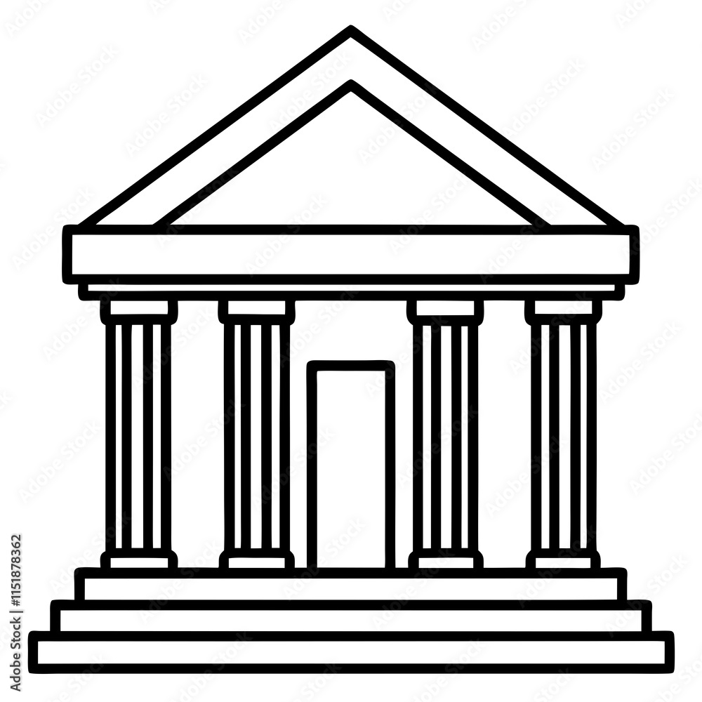 Bank Building Line Art Vector Illustration Bank Building Line Art Vector Illustration