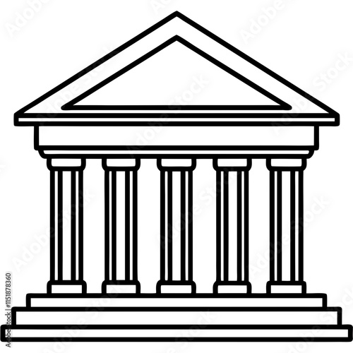 Bank Building Line Art Vector Illustration