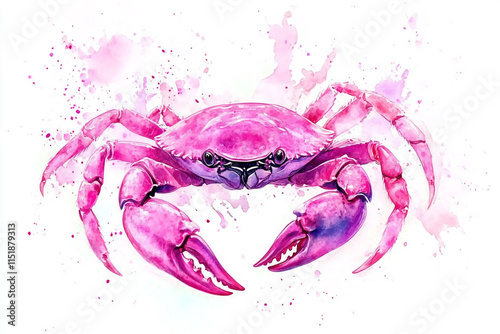 Watercolor blue crab clipart, watercolor painting, white background photo