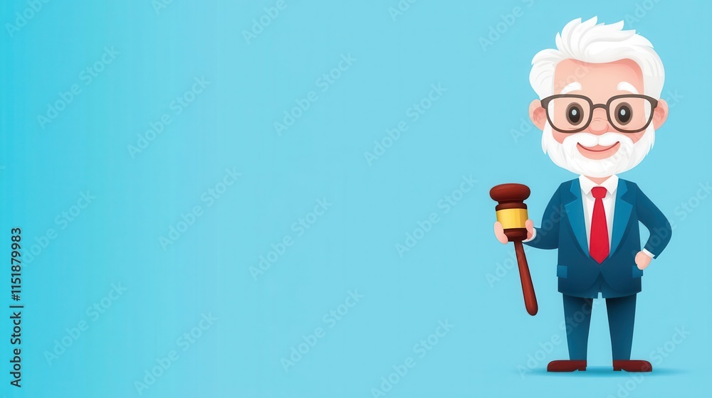 A 4K cartoonish animated clipart of a judge holding a gavel, standing on the right side of the image, solid color background, copy space for text A 4K cartoonish animated clipart of a judge holding a gavel, standing on the right side of the image, solid color background, copy space for text