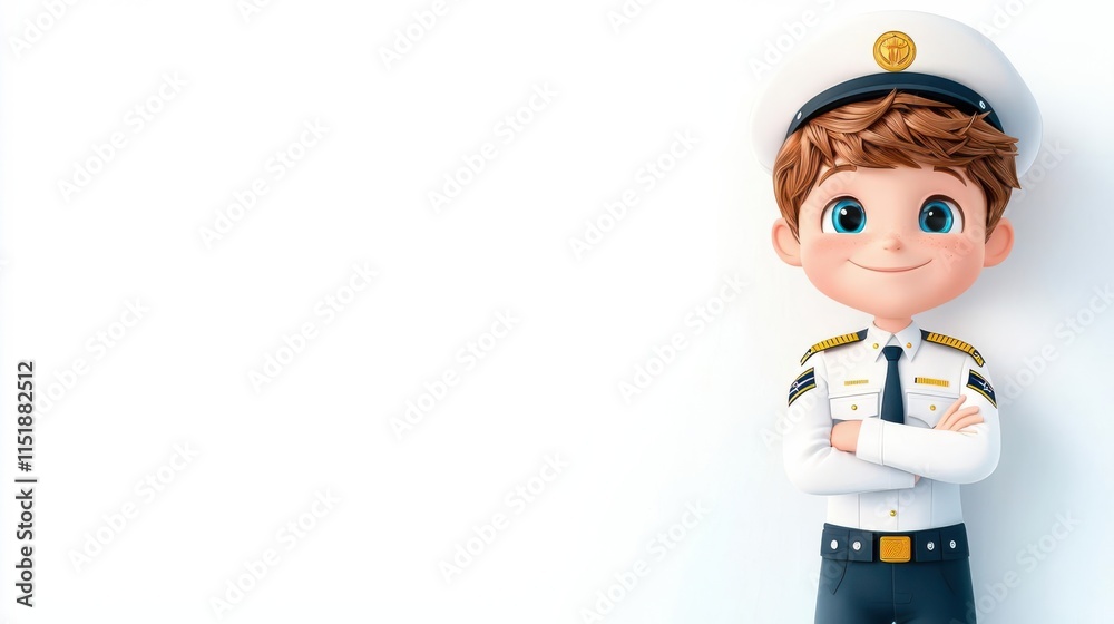 A 4K cartoonish animated clipart of a pilot in uniform, standing proudly, white background, copy space for text A 4K cartoonish animated clipart of a pilot in uniform, standing proudly, white background, copy space for text
