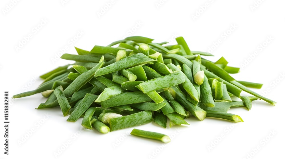 Chopped Snake beans isolated in white background Chopped Snake beans isolated in white background