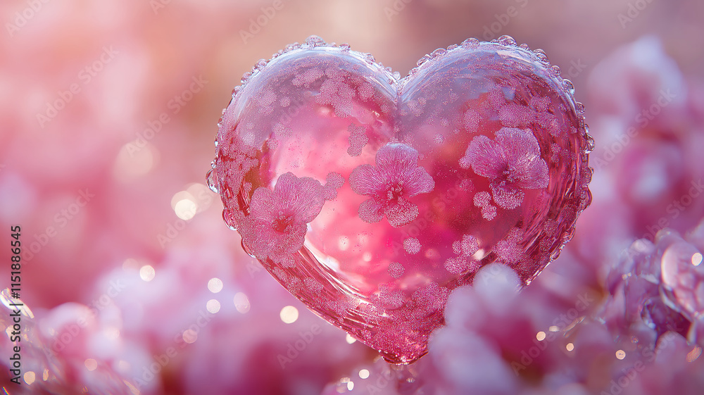 Pink romantic decoration with heart-shaped ornament perfect for ads celebrating love, Valentine’s Day Pink romantic decoration with heart-shaped ornament perfect for ads celebrating love, Valentine’s Day
