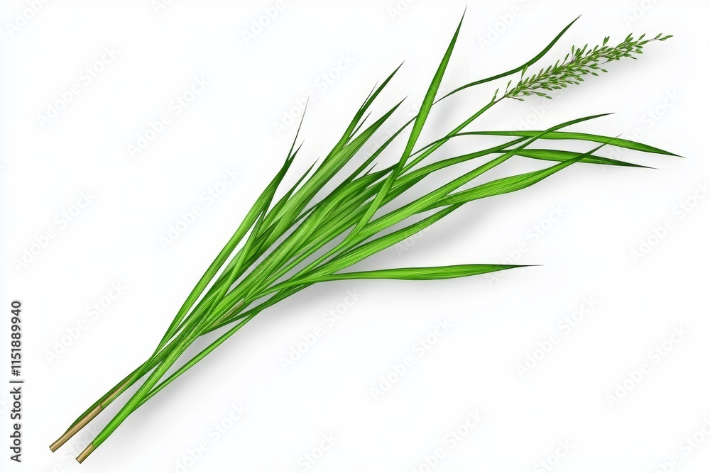 A minimalist depiction of a single blade of grass, drawn in clean, geometric lines with soft green gradients on a plain white background