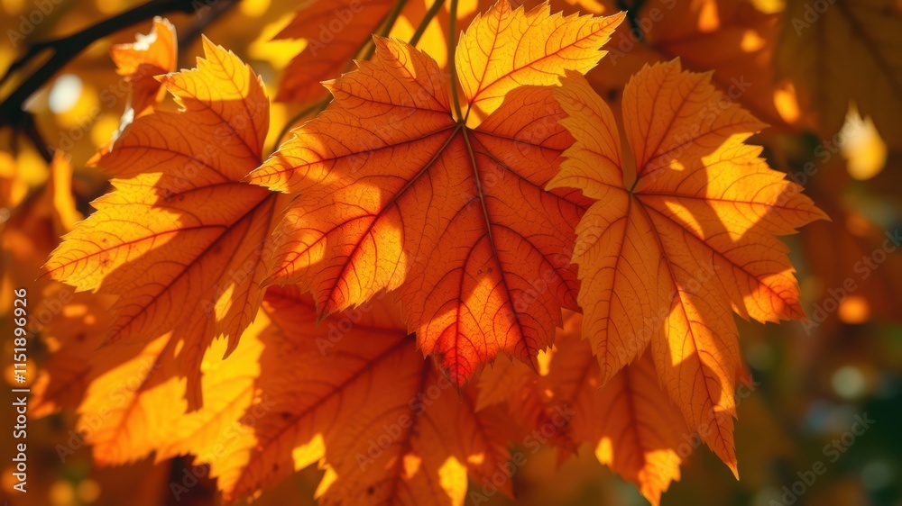 Golden autumn leaves with intricate veins, illuminated by sunlight, display a vibrant tapestry of nature's beauty. Golden autumn leaves with intricate veins, illuminated by sunlight, display a vibrant tapestry of nature's beauty.