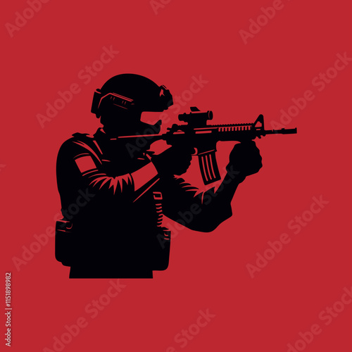 hand drawing silhouette vector of soldier special force in action	
