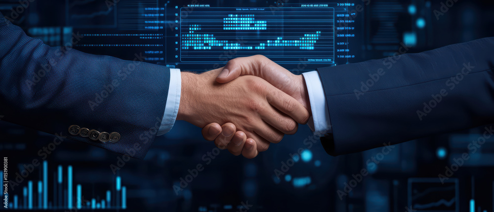 close up of business professionals shaking hands in digital environment, symbolizing partnership and collaboration close up of business professionals shaking hands in digital environment, symbolizing partnership and collaboration