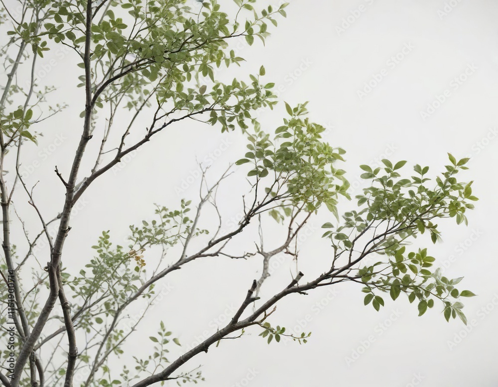 custom made wallpaper toronto digitalThinly branched wiry shrub with pale green leaves and stems against white backdrop , backdrop, garden, wiry shrub
