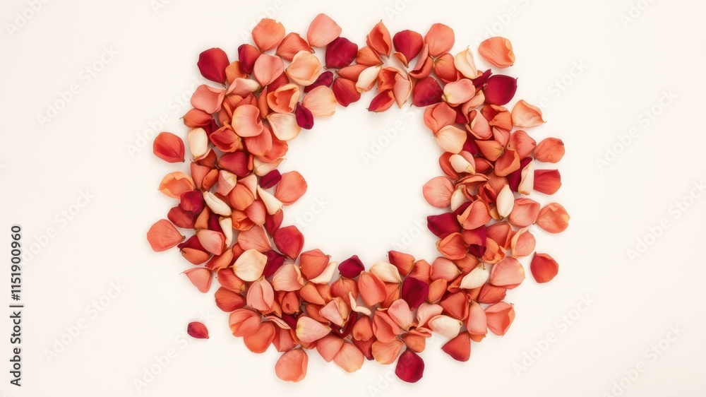 A delicate circle of soft pink and crimson rose petals, arranged in a whimsical pattern, creating a romantic and ethereal frame. A delicate circle of soft pink and crimson rose petals, arranged in a whimsical pattern, creating a romantic and ethereal frame.