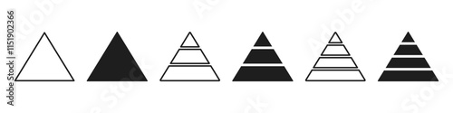 Triangular pyramid icons set. Pyramid symbol for infographics. Vector black illustration