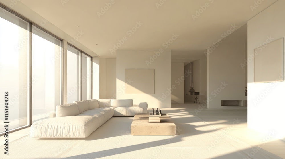 Fototapeta premium Minimalist Living Room Design: Sunlight Bathed Interior