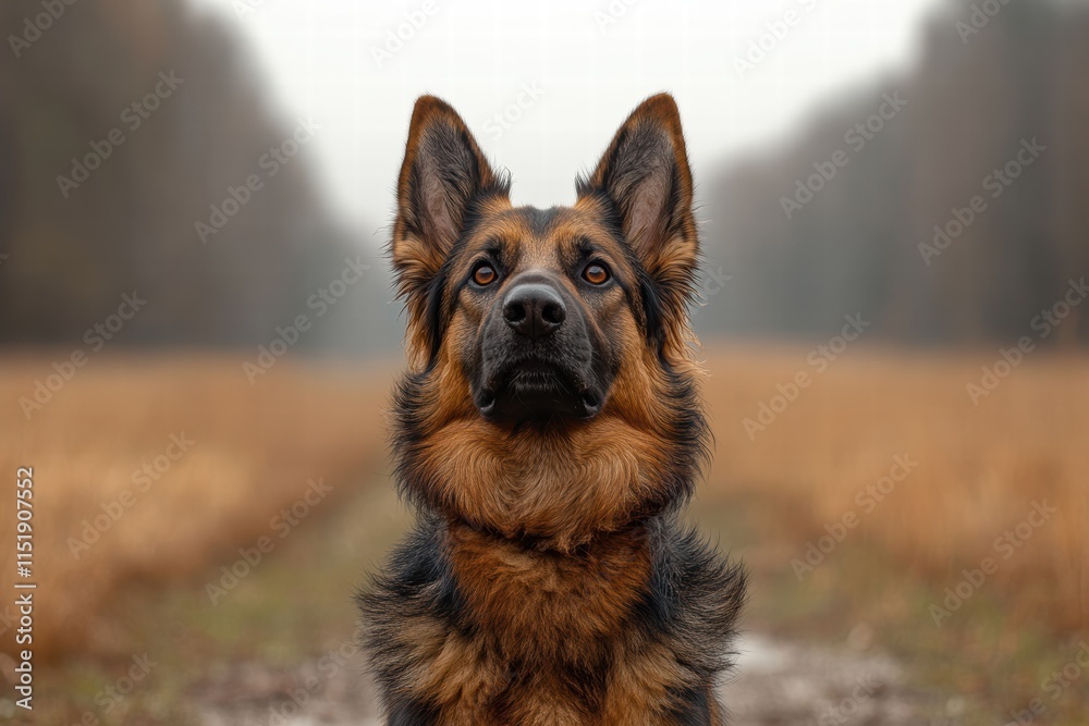 Hunting dog searching for game in a tranquil forest environment Hunting dog searching for game in a tranquil forest environment