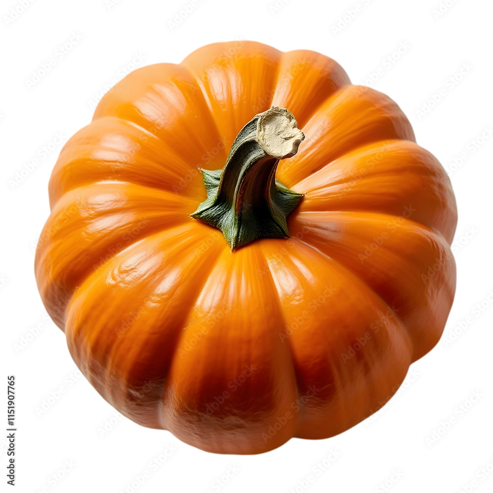 Small round pumpkin with green stem and ridges isolated on a transparent background
Small round pumpkin with green stem and ridges isolated on a transparent background