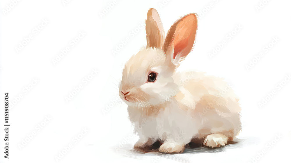 Fototapeta premium Fluffy white rabbit on a white background