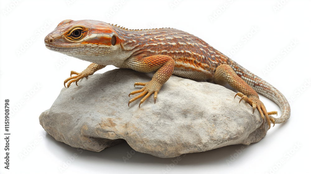 Obraz premium Faszinierender bunter Gecko ruht auf einem Stein mit detailreicher Textur.