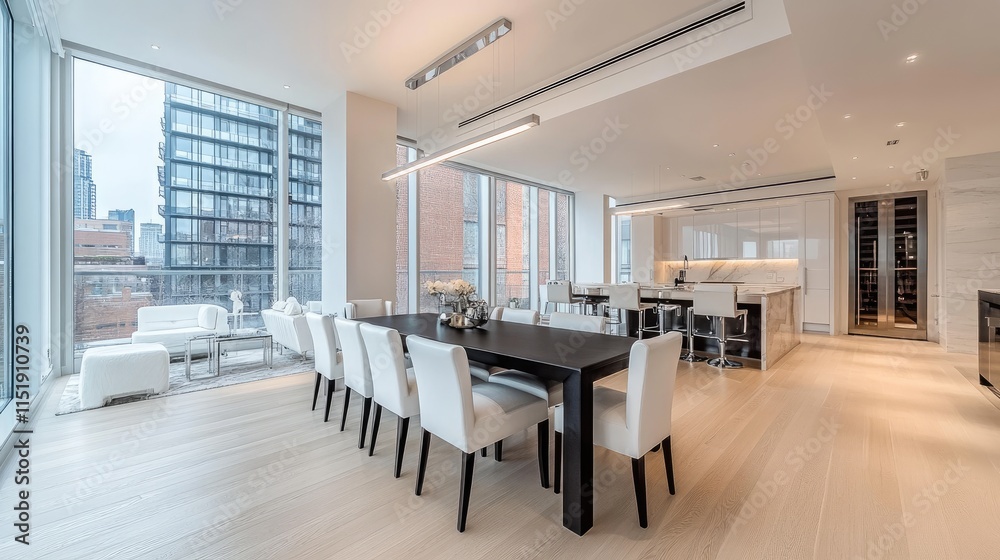 Fototapeta premium Modern City View Luxury Apartment Dining Area