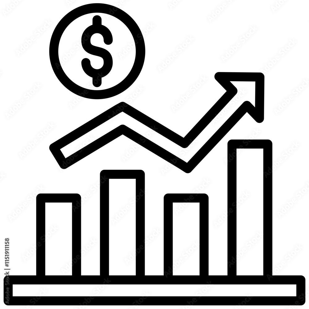 Growth Graph Outline Icon, Increase Sales Icon, Black And White Outline Icon Symbol Growth Graph Outline Icon, Increase Sales Icon, Black And White Outline Icon Symbol