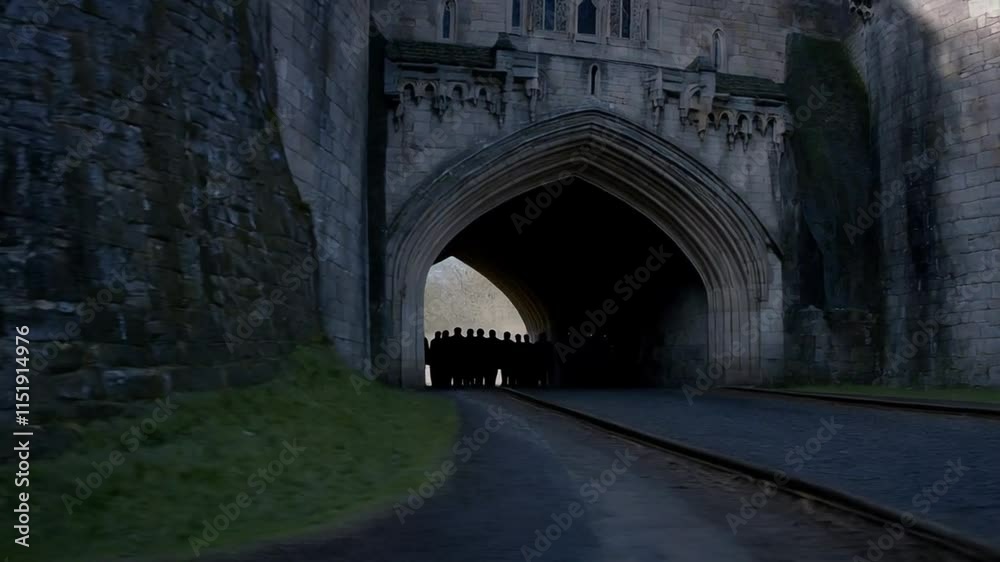 Shadows Gather at the Ancient Castle Entrance During Twilight Shadows Gather at the Ancient Castle Entrance During Twilight