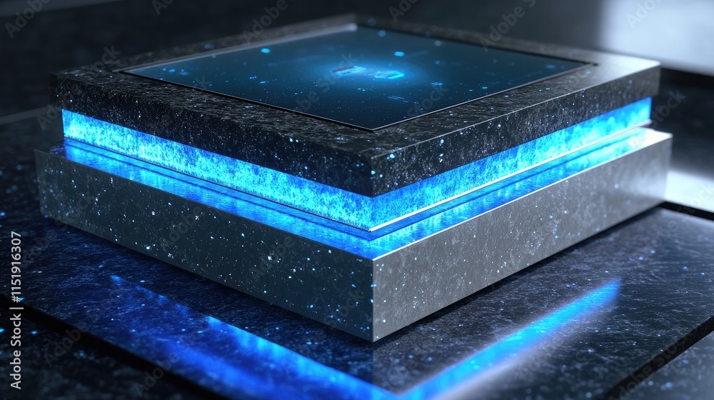 Futuristic Illuminated Cube Digital Interface Display Futuristic Illuminated Cube Digital Interface Display