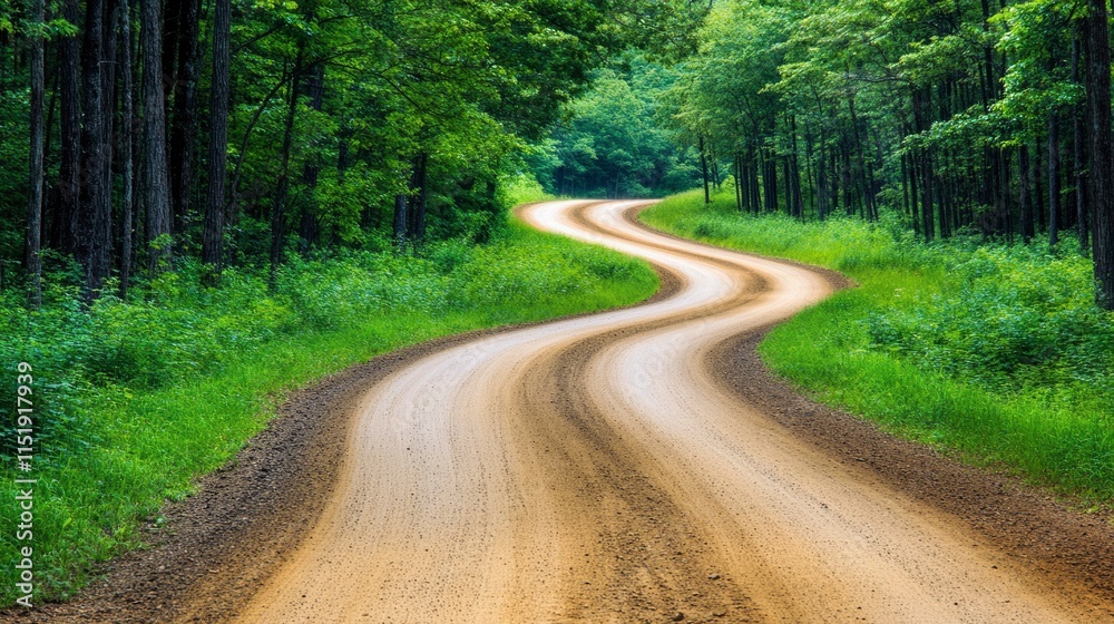 Winding Dirt Road Through Lush Green Forest Winding Dirt Road Through Lush Green Forest