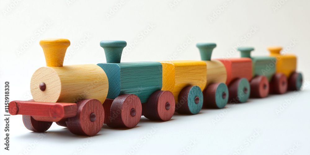 minimal Colorful wooden toy train isolated on white background