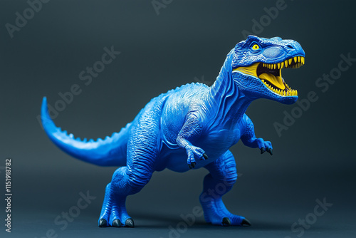 Plastic cute adult tyrannosaur with yellow eyes roaring photo