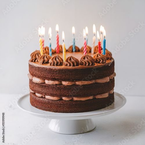 Yummy birthday cake with candles