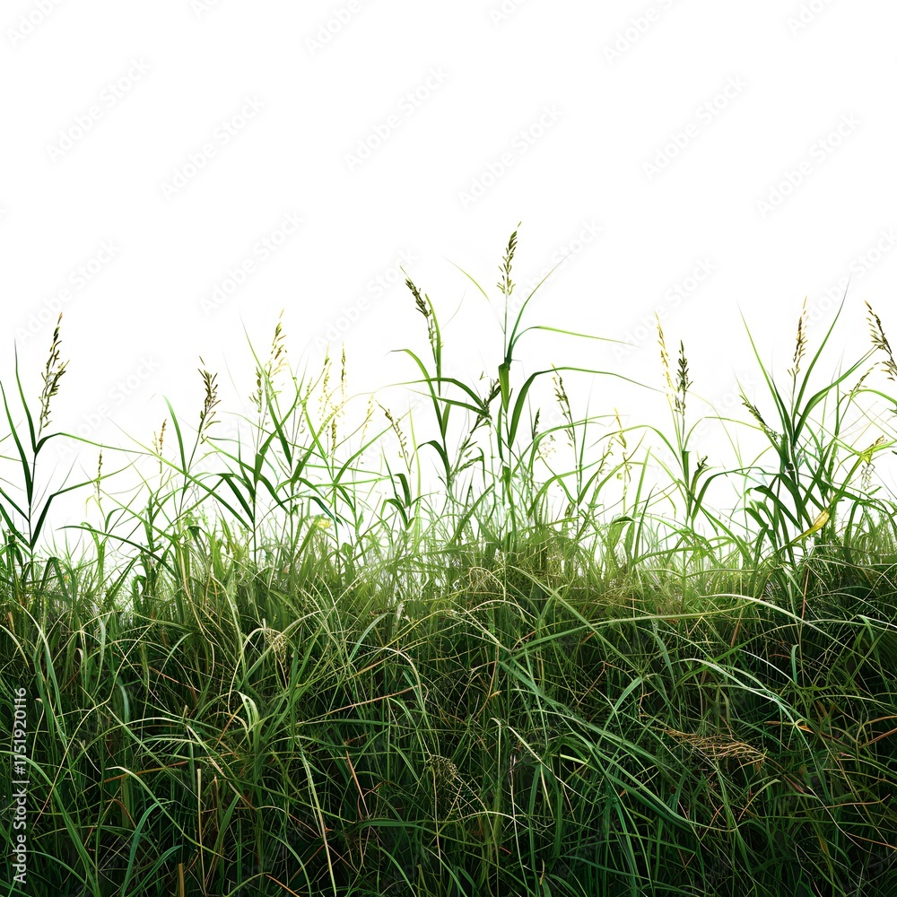 Obraz premium Lush Green Grass with Delicate Blades Against White Background