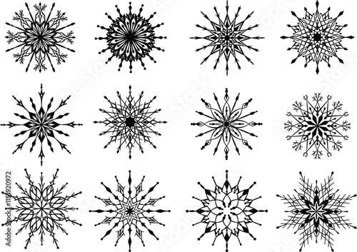 Winter Ornamental Snowflake Style Mandala Collection