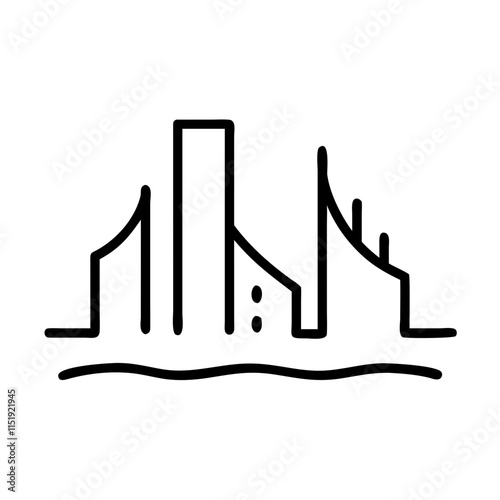 City skyline icon with waves for urban landscape and waterfront tourism concept with copy space