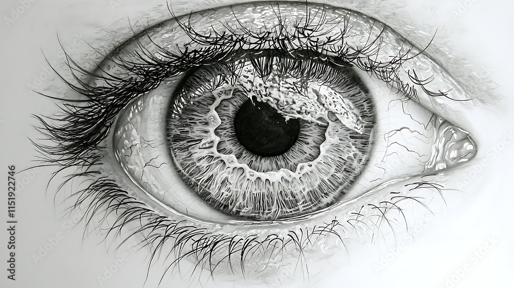 Obraz premium Dramatic Black and White Eye Drawing Detailed Iris Eyelashes