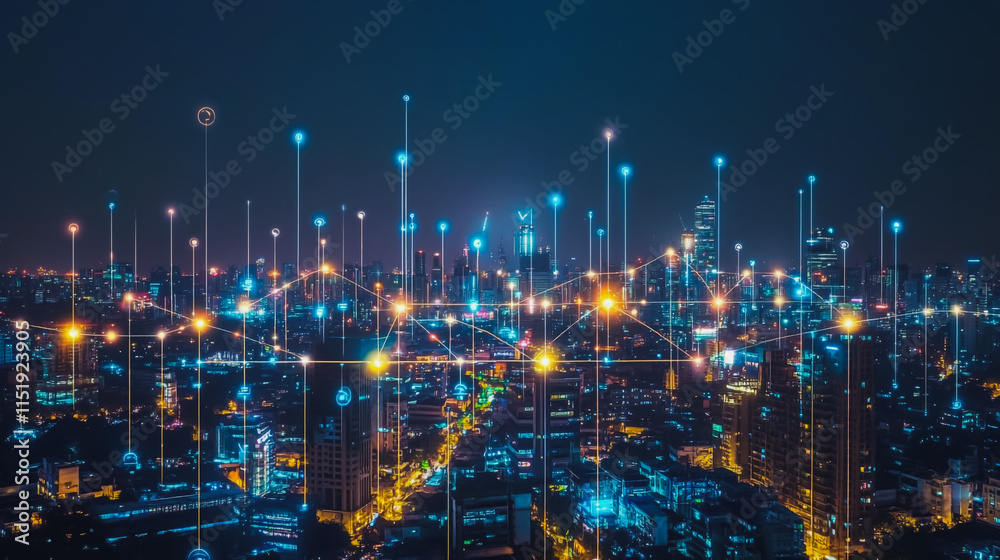 custom made wallpaper toronto digitalAbstract businesswoman stands on the peak of success Smart digital city with connection cyber security network reciprocity over the cityscape future wireless digital city and social media networking